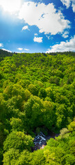 Beautiful spring waterfall Dokuzak in Strandzha Mountain, Bulgaria . Strandja mountain, waterfall in the forest. Magnificent landscape near Burgas