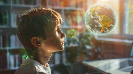 Young Boy Exploring Global Geography Through Augmented Reality