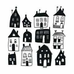 Fototapeta premium Black and white house vector sketch isolated on a white background