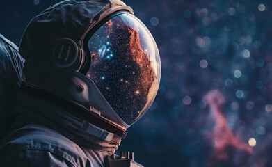 Naklejka premium Reflections of the Cosmos: An Astronaut's Gaze into Infinity