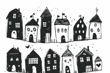 Fototapeta premium Black and white house vector sketch isolated on a white background