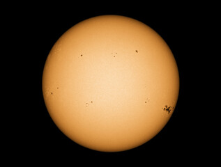 Suns surface with sunspots on 12th of May 2024 with the active sunspot region 3664 