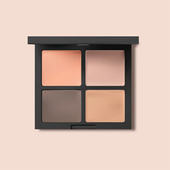 Realistic Eyeshadow Palette package, make-up banner, cosmetic background, packaging mockup, black design, vector

