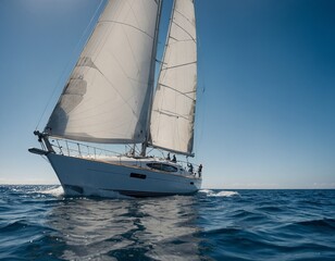 Experience the excitement of a sailing adventure with our image of a yacht sailing across calm...