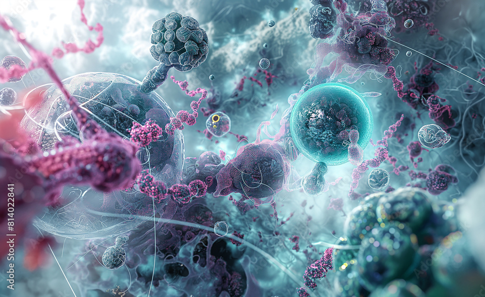 Poster nanotech cellular fusion: digital art of human cells enhanced by tiny robots