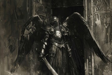 Fototapeta premium A powerful image of an angel holding a sword. Perfect for religious or fantasy themes