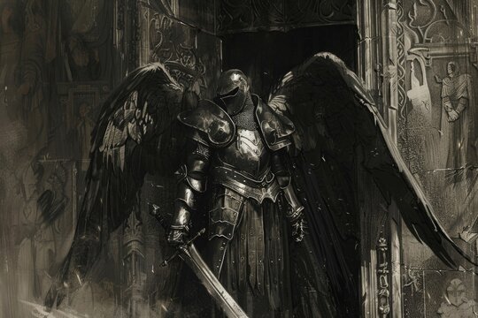 A powerful image of an angel holding a sword. Perfect for religious or fantasy themes