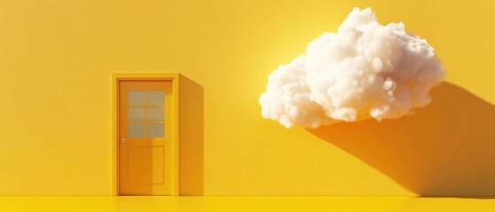 Abstract Yellow Ultrawide Solid Background With Doors And Cloud