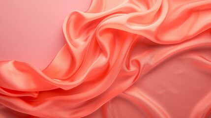 Fototapeta premium 3D red orange fashion soft fabric Illustration wave silk background with space