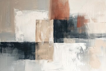 abstract composition with a distressed and weathered texture. Miix of earthy tones such as browns, beiges, and hints of rust, along with darker shades of gray and black. rough, textured