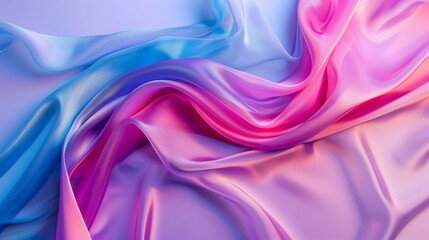 Fototapeta premium 3D silk satin shiny fashion luxury relaxing background with curves for web advertising business technology in pink purple blue gradient