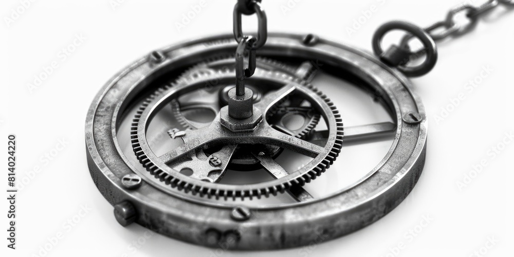 Poster detailed close up of a clock with a chain. suitable for time management concepts