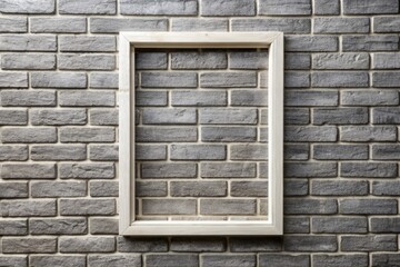 White picture frame on a brick wall background. Copy space for text.