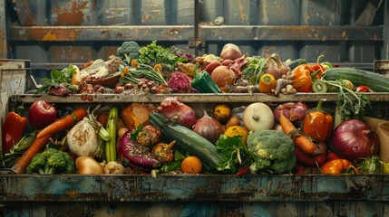 Food in perfect state in a dumpster, representing food waste, generative ia hyper realistic 