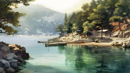 Secluded Coves And Bays Watercolor