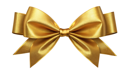 Elegant Gold Ribbon Bow - A high-resolution image of a shiny gold ribbon bow, perfectly tied, isolated on a transparent background, emphasizing luxury and celebration.
