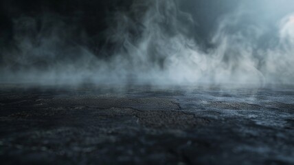 Texture of a dark concrete or stone surface with fog and smoke