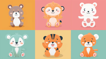 Fototapeta premium Vibrant Cartoon Bears Greeting with Open Arms, Featuring Different Bear Species in a Fun Illustration, Perfect for Educational Content