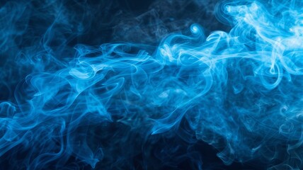 Obraz premium Abstract blue smoke moves on a black background, beautiful swirling blue smoke