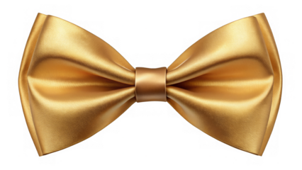 Classic Gold Bow Tie - A classic bow tie shape crafted from gold satin ribbon, isolated on a transparent background, perfect for formal attire representations.
