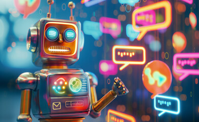 Naklejka premium Cheerful Robot Chatting in a Virtual World