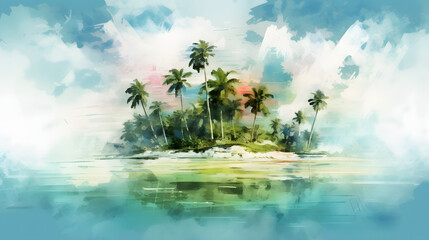 Tropical Island Heavens Watercolor