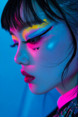 A woman with neon makeup and hair.