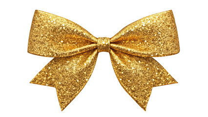 Sparkling Gold Glitter Bow - A dazzling gold glitter bow, sparkling intensely, isolated on a transparent background, suitable for festive and holiday-themed projects.
