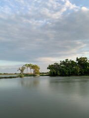 A village scene during monsoon is a breathtaking view of nature's beauty with verdant fields, flowing streams. jawa timur indonesia