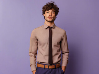 Fototapeta premium A man in a brown shirt and pants.