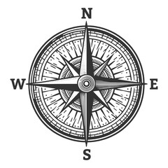 Wind rose Nautical Compass map sketch engraving generative ai fictional character vector illustration. Scratch board imitation. Black and white image.