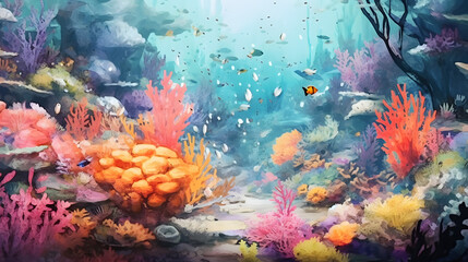 Vibrant Underwater Ecosystems Watercolor
