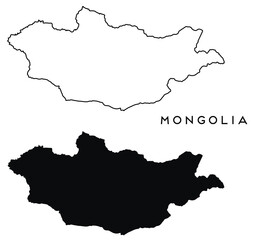 Obraz premium Mongolia map outlined and black vector set