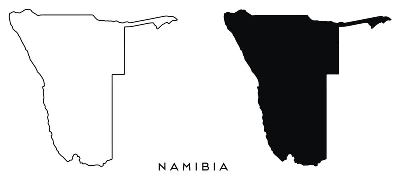 Namibia map outlined and black vector set