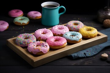 Tempting Sweet colorful donuts. Cake sugar delicious. Generate Ai