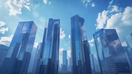 Fototapeta na wymiar Office Buildings and a Time-Lapse Clouds, 3d Animation 4k, Ultra HD 3840x2160 hyper realistic 