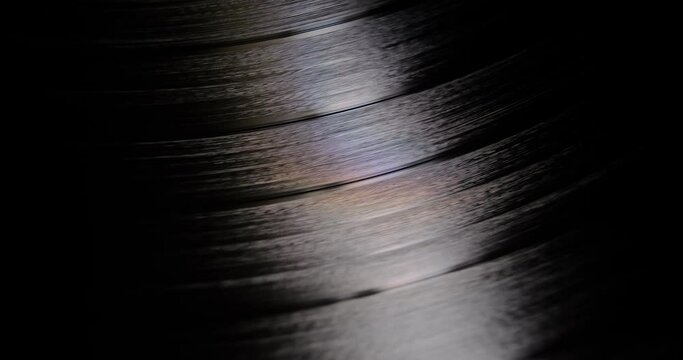 Blue Vinyl record rotating, close view