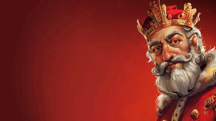 Fototapeta premium Regal king adorned with a majestic crown on bold red backdrop