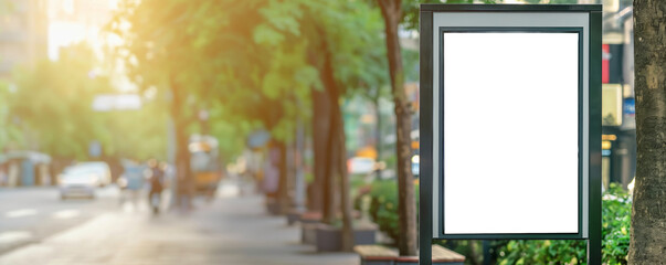 Portrait-oriented billboard on a sunny street