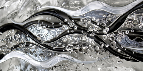 Silber Chrom edler Hintergrund im fl&uuml;ssigen welligen Motiv als Poster und Druckvorlage im Querformat