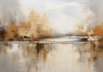 abstract composition with a distressed and weathered texture. Miix of earthy tones such as browns, beiges, and hints of rust, along with darker shades of gray and black. rough, textured
