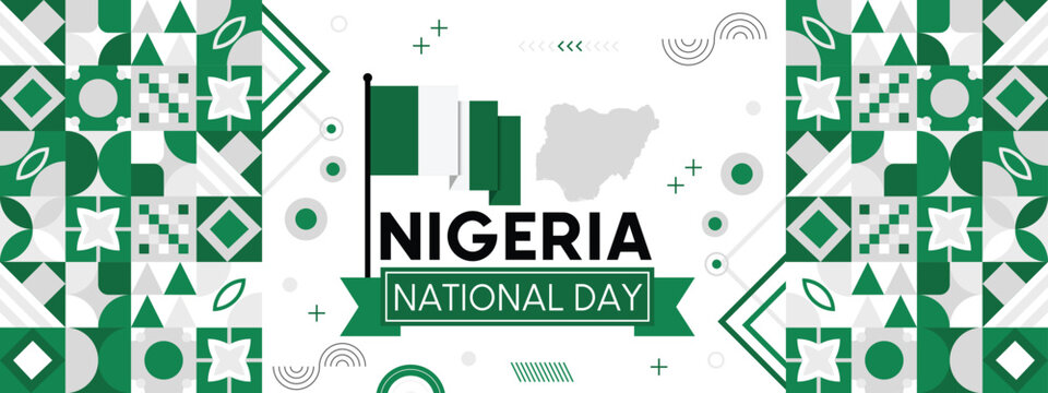 Nigeria national day banner with Nigerian flag colors background. creative independence day banner, Poster, card, banner, template, for Celebrate annual