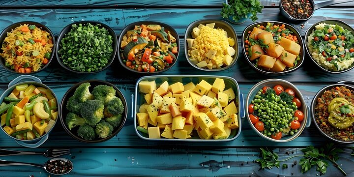 Friends at diverse vegan potluck dinner with cultural dishes copy space. Concept Vegan Potluck, Diverse Friends, Cultural Dishes, Friendship, Copy Space