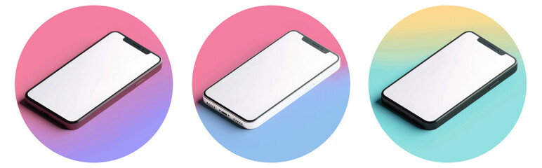 PNG Isolated Set Of 3 Vector Art Smartpnones On Simple Gradient Background