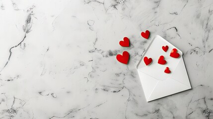 Whispers of Love: Valentines Day Envelope Adorned With Red Hearts on Marble