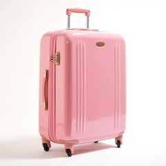 Pink Travel Suitcase on Wheels, Isolated