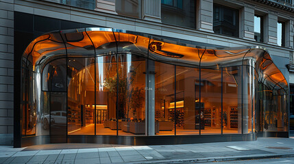 A stylish boutique in San Francisco's Union Square, featuring a dramatic, curved glass entrance and...