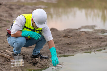 Environmental engineers inspect water quality,Bring water to the lab for testing,Check the mineral content in water and soil,Check for contaminants in water sources.