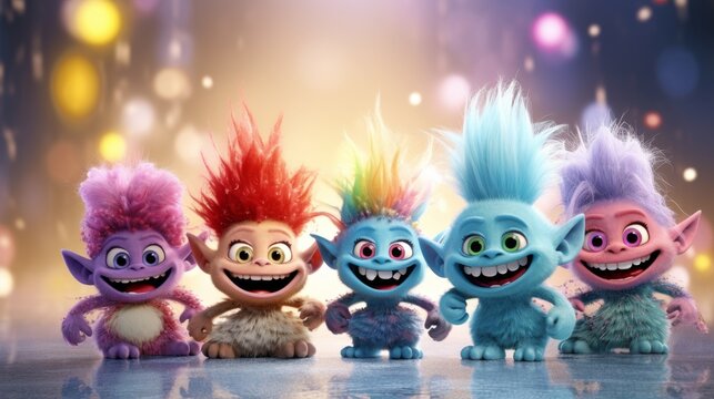 Trolls Gathering Before Vibrant Background