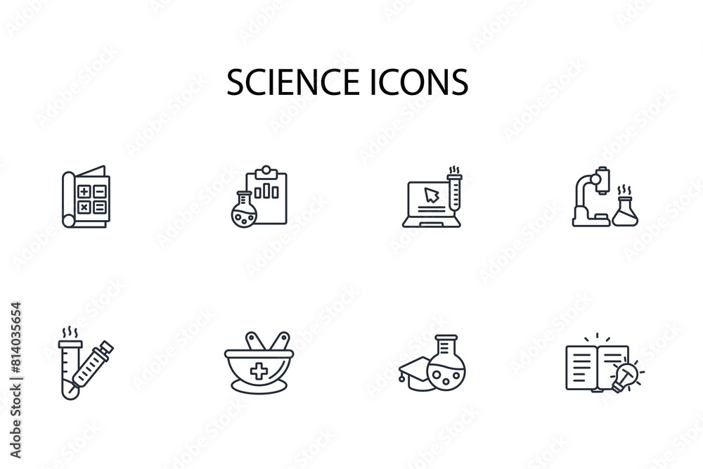 Poster science icon set.vector.editable stroke.linear style sign for use web design,logo.symbol illustratio